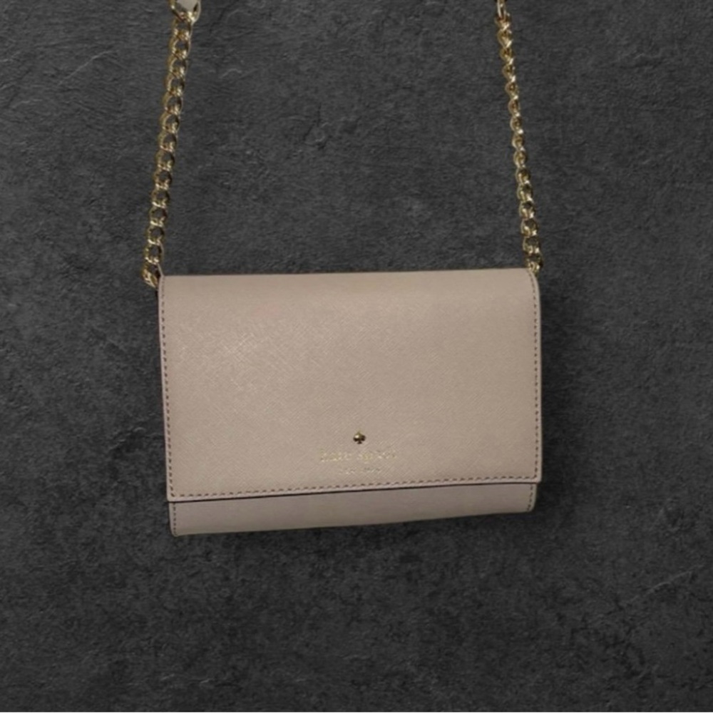 Kate Spade Crossbody Bag Chain Shoulder Bag Flap Leather Cowhide Taupe pwru4550